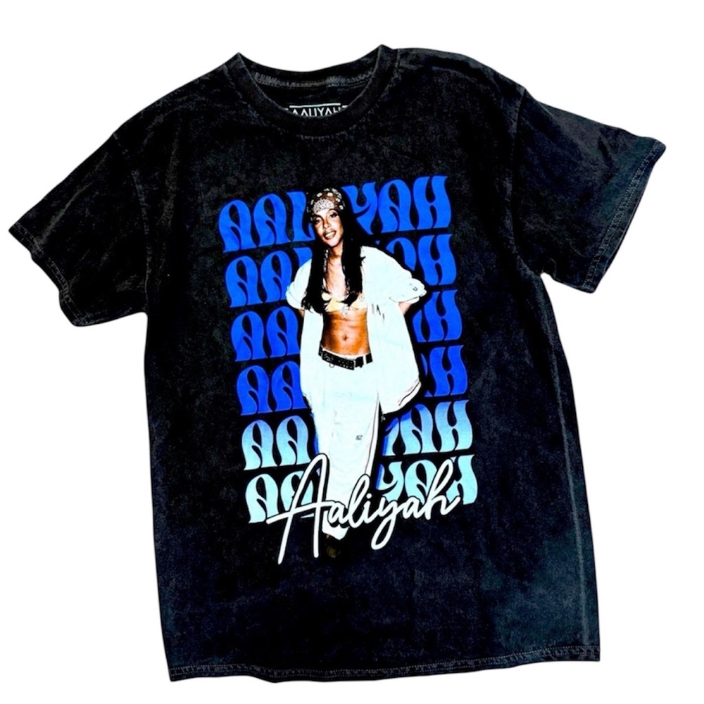 Aaliyah Black Wash Cotton T-Shirt‎ Size Medium Graphic Tee Hip Hop